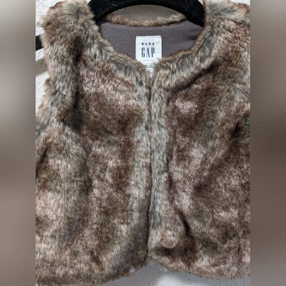 Gap Baby 6-12 Months Brown Faux Fur Vest Layering Winter